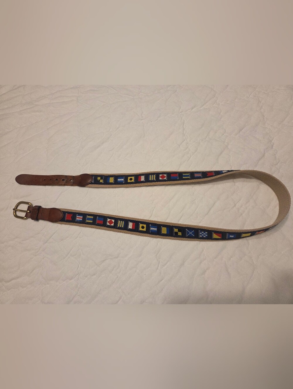Leather Man Ltd. Nautical Signal Flag Web Ribbon Belt -sz 40 Navy with Flags